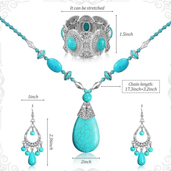 NEW! Turquoise Set of 3: Pendant Necklace, Earring, Bracelet Set - Picture 2 of 5